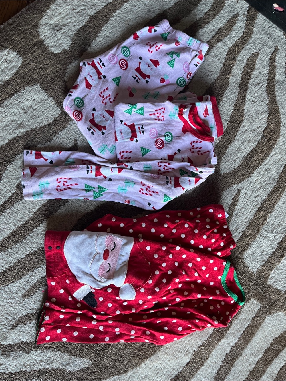 Set of 2 Kids Holiday Pajama Sets - Red & Light Pink Santa Print